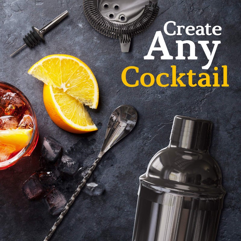 Highball  Chaser Highball & Chaser 13-Piece Cobbler Cocktail Shaker Set: Black Polished Stainless Steel Bartender Kit for Home Bar Set | Laser Engraved Tools Plus E-Book with 30 Recipes - Image 5